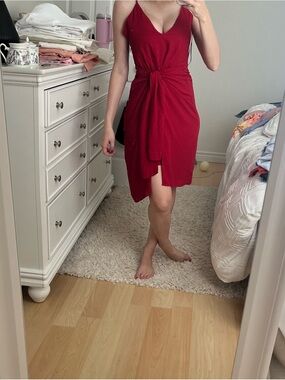 Red Knot-Front Spaghetti Strap Dress